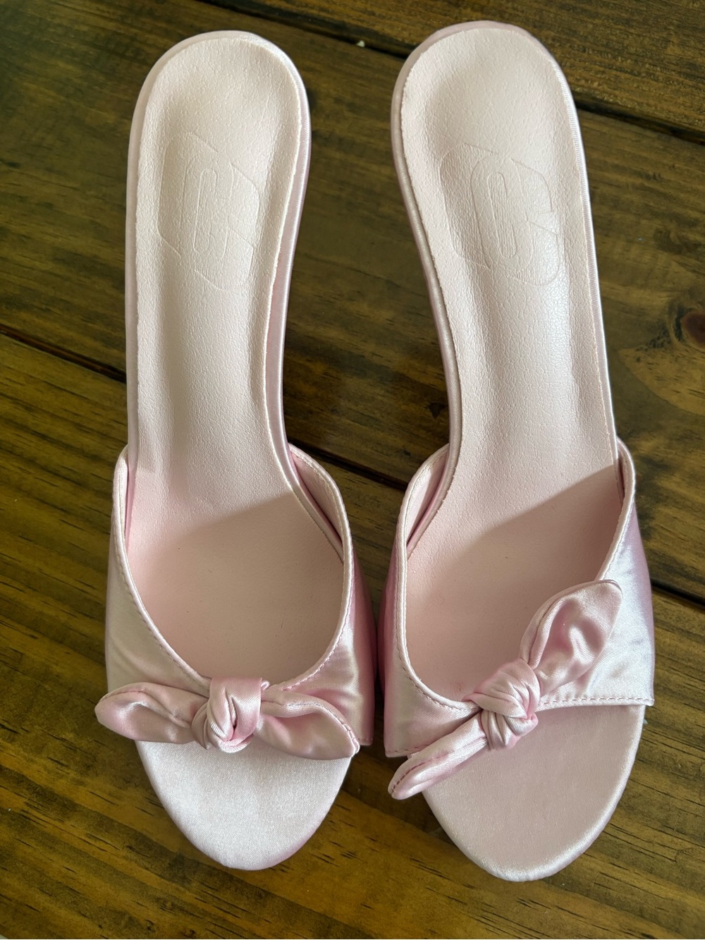 Pink Satin Knot Slide Heels
